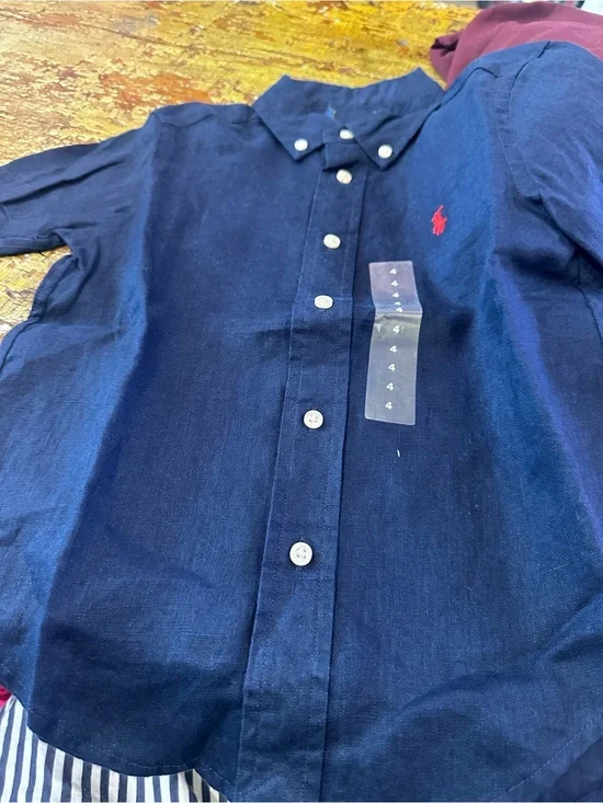 Ralph Lauren Navy Button-Down Shirt with Red Pony Logo kids