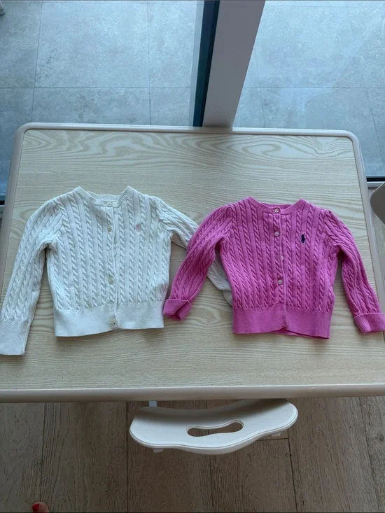 Ralph Lauren Girls Cable-Knit Cardigan Set - White & Bright Pink