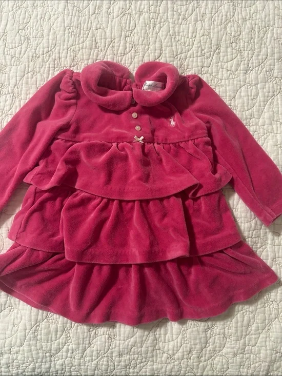 Ralph Lauren Hot Pink Tiered Terry Dress with Peter Pan Collar