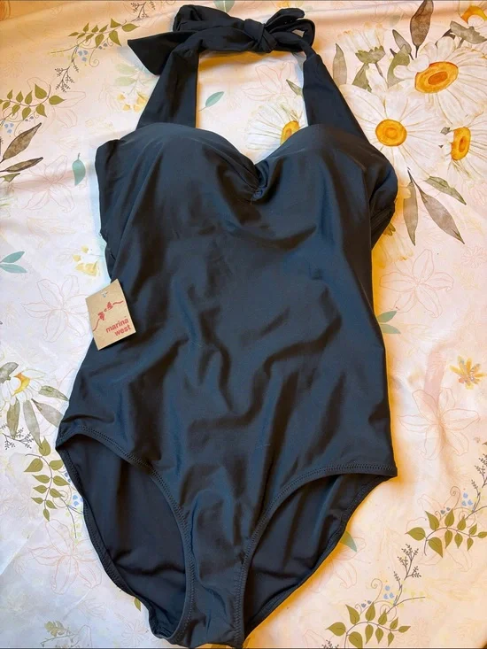 MARINA Black Halter Sweetheart One-Piece Swimsuit