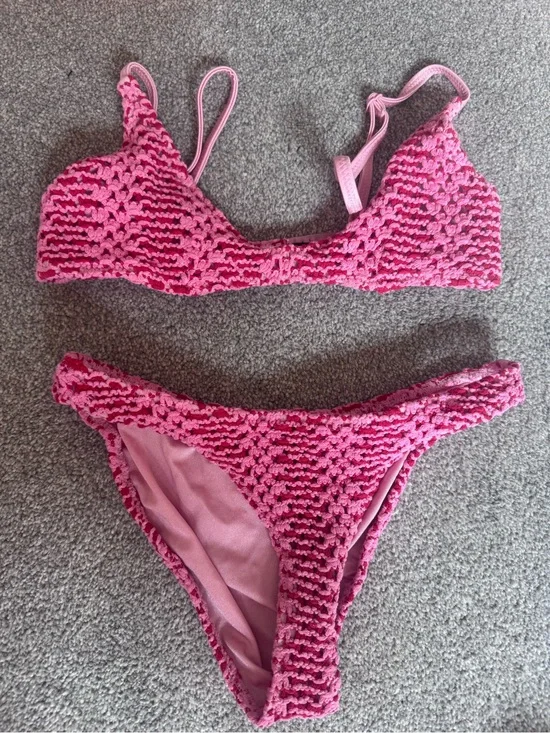 Triangl swimwear Pink Crochet Bikini Set