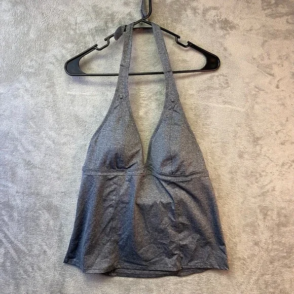 Athleta Heather Gray Halter Tankini Swim Top Lavender Lining Size L