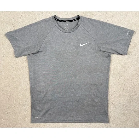 NIKE SWIM DRI FIT UPF40+ Men's Size Medium Shirt Gray Short Sleeve Outdoor #1415