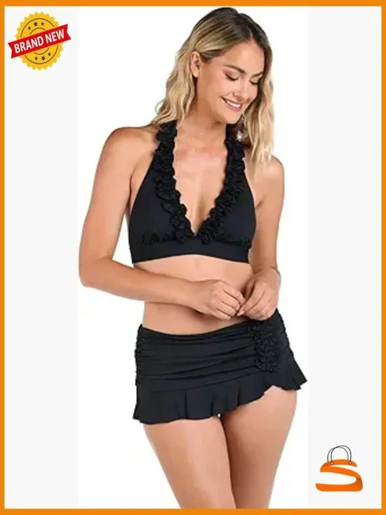 Size 4 Halter Bikini Top with Ruffled Neckline Adjustable Ties