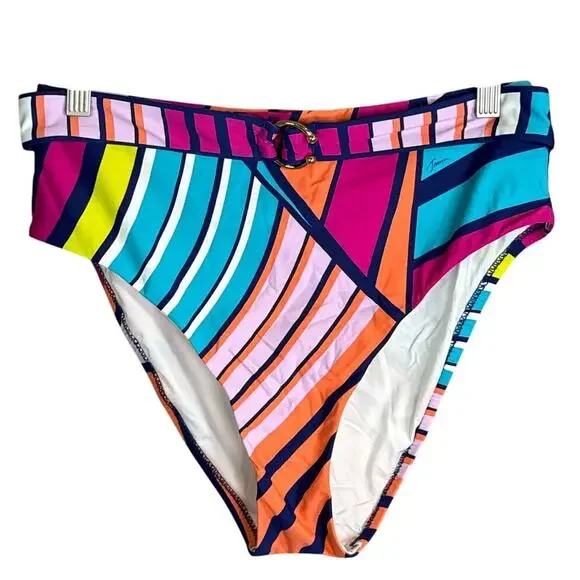NEW Trina Turk Catch A Wave High Waist Bikini Bottoms Belted Waist SZ 10