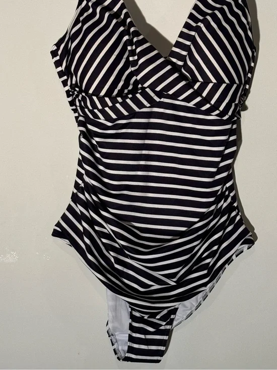 NIPTUCK Swim Navy and White Striped One-Piece Swimsuit