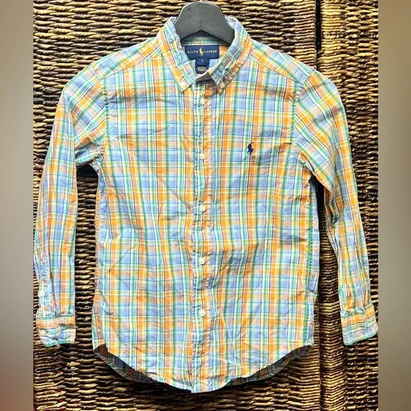 Ralph‎ Lauren- Youth Vibrant Plaid Button-Down Shirt, Size:7
