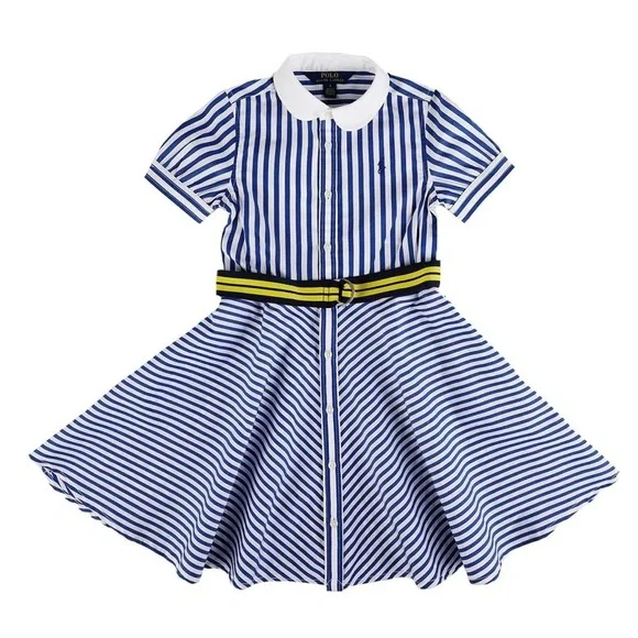 Ralph Lauren Striped Poplin Dress in Blue White Yellow baby infant size 9 months