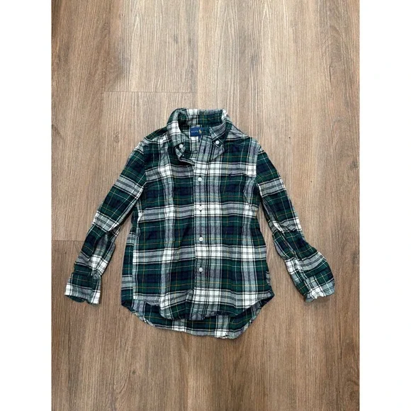 Ralph Lauren Kids Green‎ White Plaid Flannel Button Down Shirt Size 5 Pony Logo