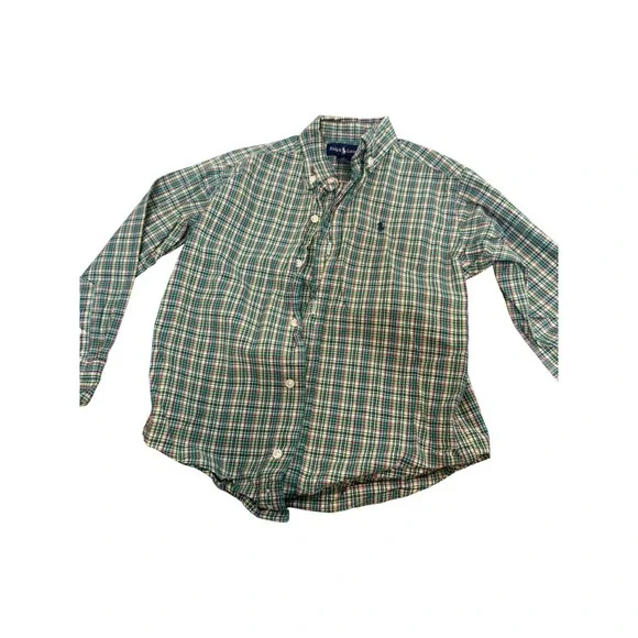 Ralph Lauren Shirt Boys 5 Green Plaid Long Sleeve Button‎ Down Cotton Pony