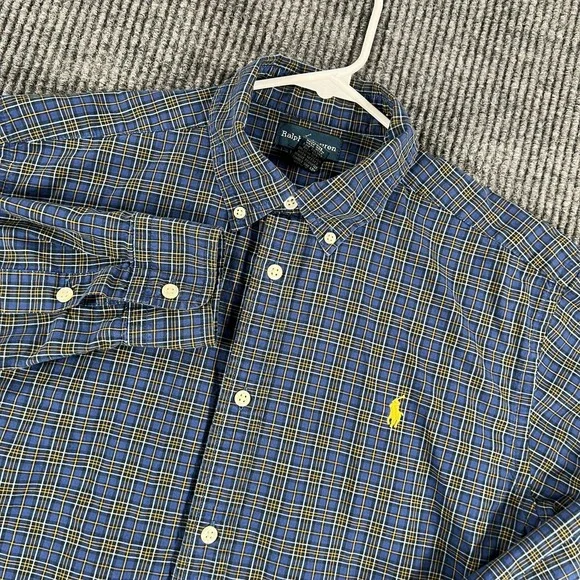 Ralph Lauren Shirt Youth Boys XL Extra Large Blue Plaid Long Sleeve Button Down‎