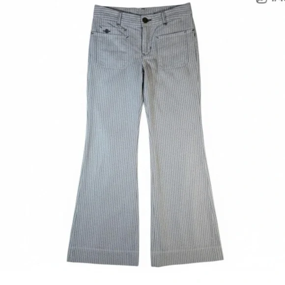Ralph Lauren‎ Girls 14 Blue White Striped Denim Wide Leg Sailor Pants Y2K Petit