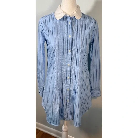 Ralph Lauren Girls Striped Shirt Dress Size 12 Contrast Collar‎ Blue White