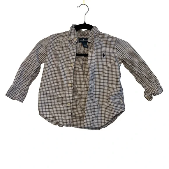 Ralph Lauren Button Down‎ Shirt White Blue 3T Check Preppy School Casual