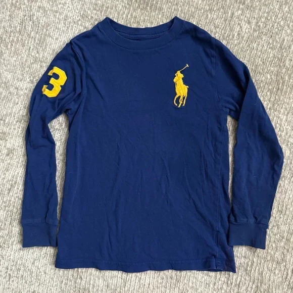 Ralph Lauren Boys Long Sleeve Polo Shirt Size 6 Navy Blue Big Pony‎ #3