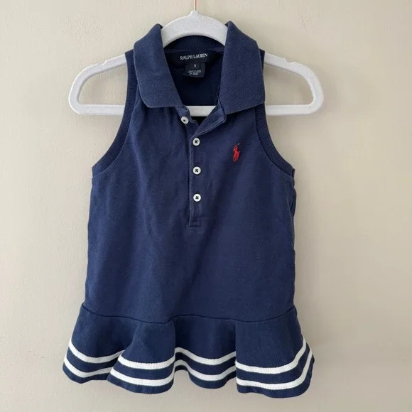 Ralph Lauren‎ Girls Navy Blue Sleeveless Ruffle Hem Polo TOP Size 5 Nautical