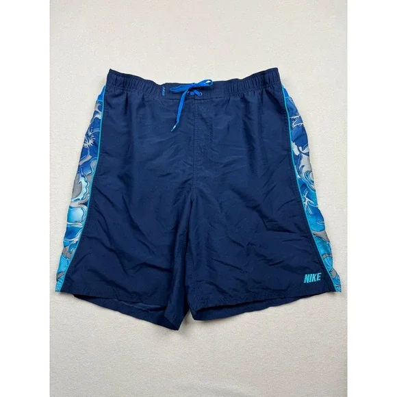 Nike XXL‎ Blue Swim Trunks Board Shorts Men's Floral Sides Elastic Mesh Lined
