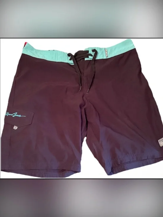 Maui‎ & Sons Mens 34 Board Shorts Swim Trunks Drawstring Black Surf Tropical
