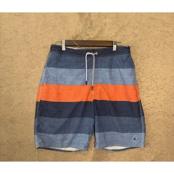 Johnnie O Swim Trunks Mens Sz M Blue Orange Striped Lined 9