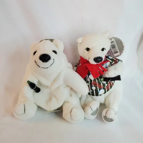 Lot of 2 Vintage COCA COLA Polar Bears Bean Bag Plush COLLECTIBLES‎ 90s
