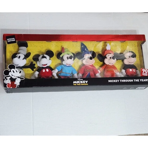Disney Mickey Mouse 90th Anniversary Plush 6 Pack Box Set Through Years Complete