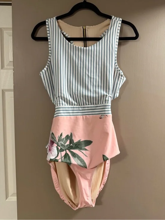 Albion Pink and White Floral-Lined Swimwear Piece