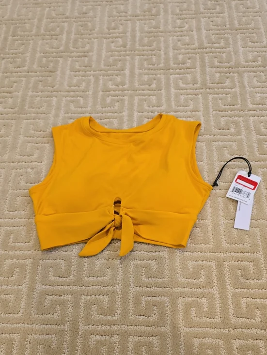 NWT Robin Piccone Mustard Yellow Tie-Front Cropped Swim Tank, Size S