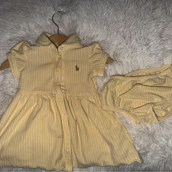 Ralph Lauren Yellow & White Striped Baby Dress with Bloomers