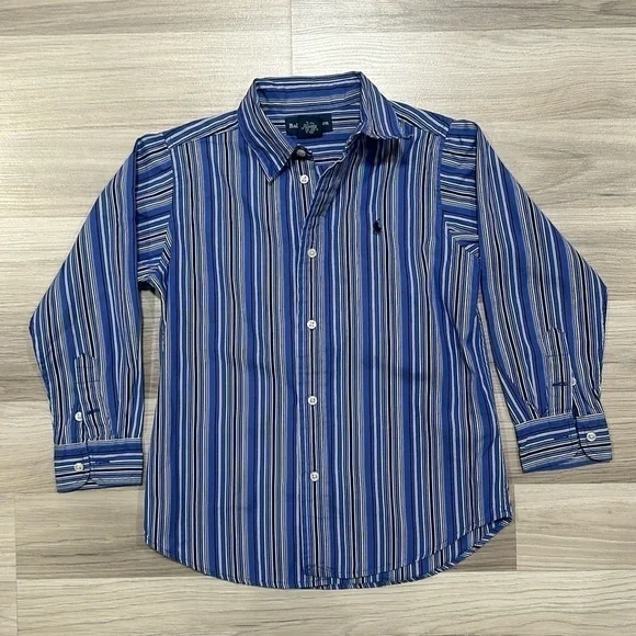 RALPH LAUREN Boys Casual Blue Striped Long Sleeve Button Down Shirt Sz 6 NC0011