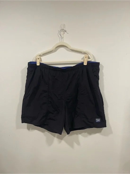 Speedo Black Swim Trunks with Blue Logo Patch