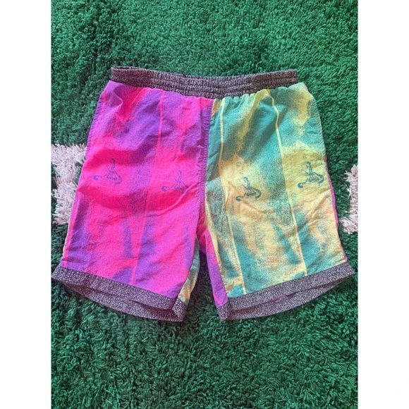 Vintage‎ Pacific Scene Neon Colorblock Swim Trunks Mens Medium 90s Retro (G)