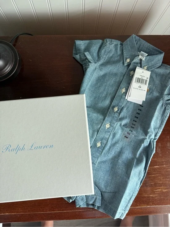 NWT Ralph Lauren Blue Denim Baby One-Piece Romper