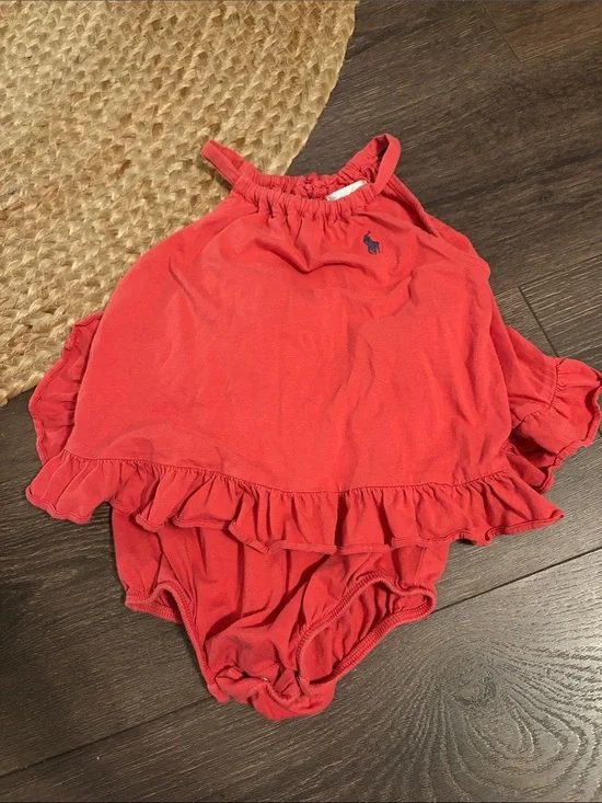 Ralph Lauren Coral Halter Ruffle Baby One-Piece