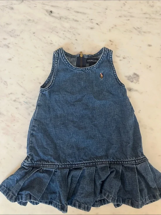 Ralph Lauren Blue Denim Ruffle Hem Tank Dress