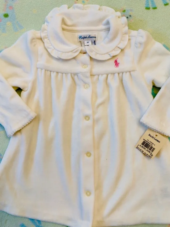 Ralph Lauren Baby Girl Velour Dress White 6 Months