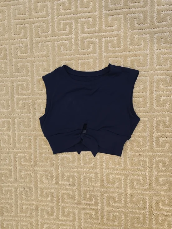 Robin Piccone Navy Tie-Front Swim Crop Top, Size S