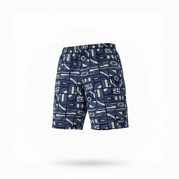 Patagonia Mens Baggies Longs 7 Inch Shorts Blue Abstract Geometric Small NEW