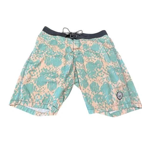 Katin USA Men’s Light Blue and Tan Tie Waist Swim Trunks