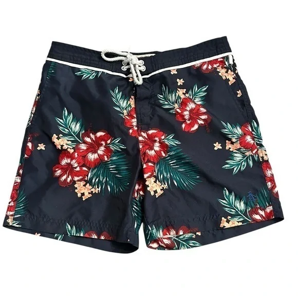 Penguin Swim Shorts Trunks - Mens US Size 30 EU Size 46 - Blue Red Floral