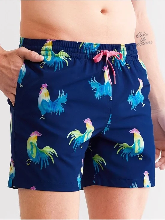 Chubbies The Fowl Plays 7” Stretch Swim Trunks Rooster Print Size S NWT