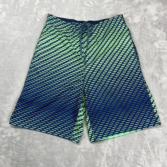 Nike Shorts Mens L Blue Green Patterned Board Swim Trunks Surfer Mesh‎ Lined Y2k
