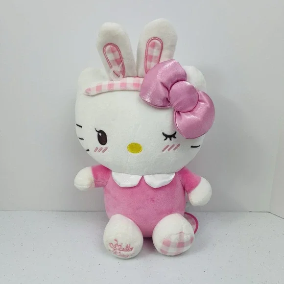 Hello Kitty Pink Plaid‎ Bunny Headband Bow Tutu Blushing Winking Plush 9