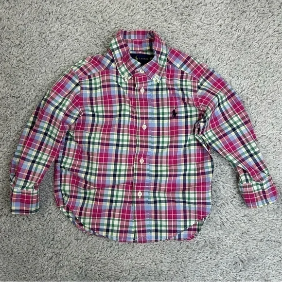 Ralph Lauren Shirt Boys 2T Plaid Button Up Preppy Pictures Party Holiday Basic
