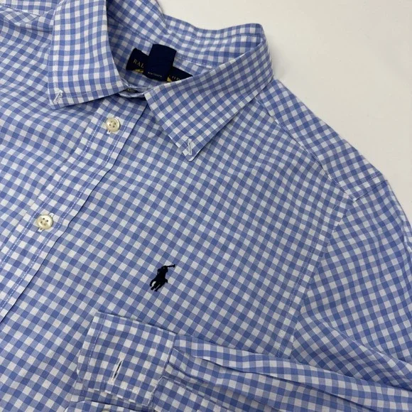 Polo Ralph Lauren Boys XL Blue Gingham Check Button Down Up Shirt Long Sleeve 18