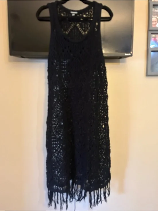 torrid Black Crochet Swim Coverup with Fringe