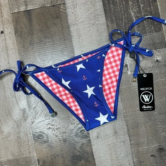 NWT Stars & Gingham Reversible Wildfox String Bikini Bottom XS