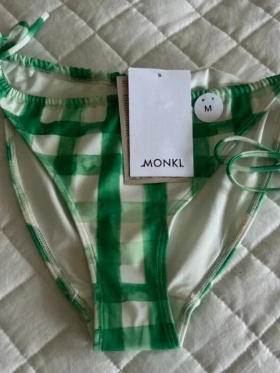NWT Monki EU MEDIUM Neon Check Print Tie Side Bikini Bottom Swimwear #433625