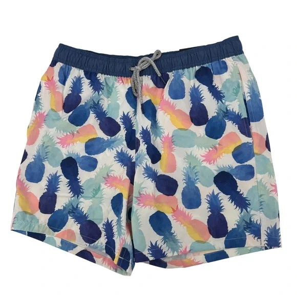 New Rainforest‎ Swim Trunks Mens Medium Blue Multicolor Pineapple 4-Way Stretch