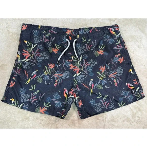 Molokai Surf Co Board Shorts Swim Trunks Size L Hawaiian Swim Trunks Parrot Navy