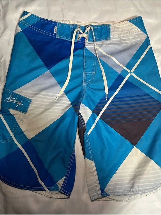 VTG Billabong Boardshorts Mens 32 Blue Plaid Y2K Swim Surf‎ Shogun Comb